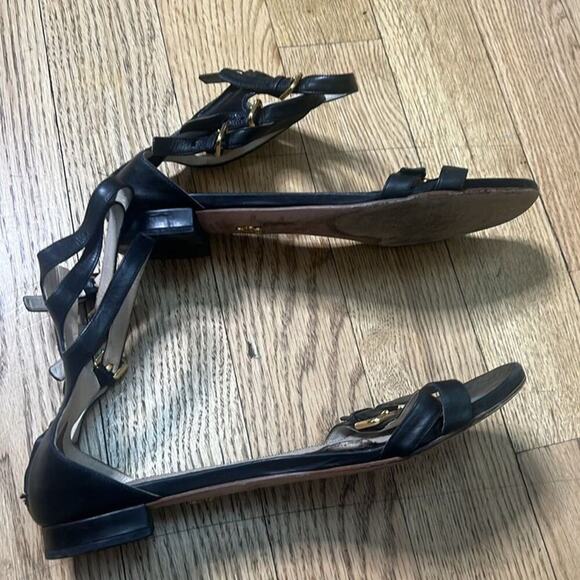 PRADA GLADIATOR BLACK LEATHER SANDALS SIZE 41/10 - Picture 4 of 11
